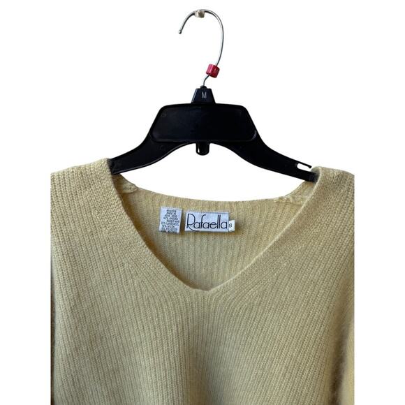 Rafaella V-Neck Rabbit Hair Wool Blend Sweater SZ M /Yellow Soft LUXURY Fuzzy - Picture 2 of 7